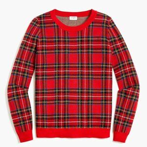 J CREW HOLIDAY RED TARTAN Crew Neck Pullover Sweater